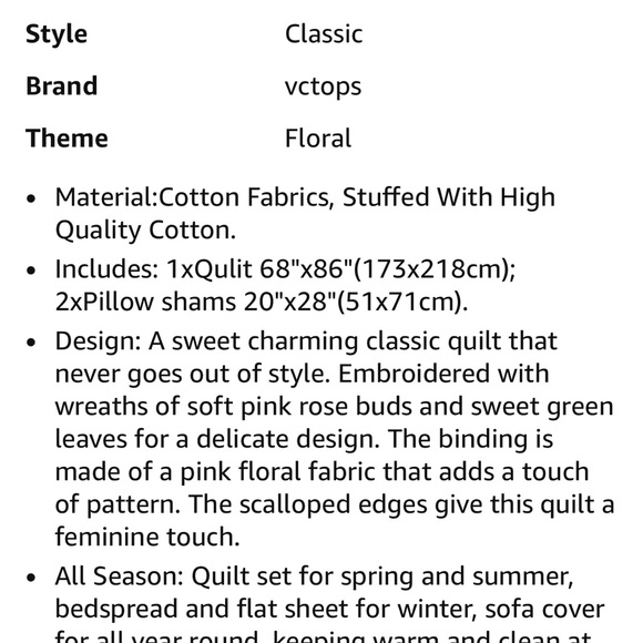 Floral Cream Quilt Set - Picture 6 of 6